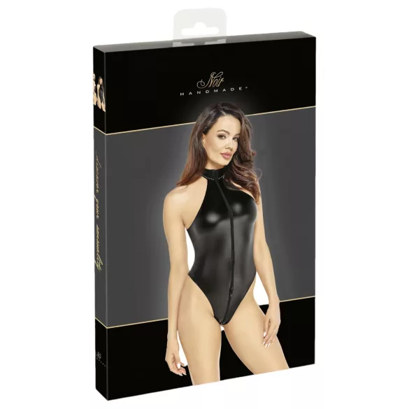 Noir - body brillant à col halter (noir) - XL
