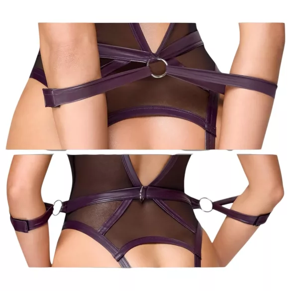 Cottelli Bondage - body ouvert et menottes de bras (violet foncé)