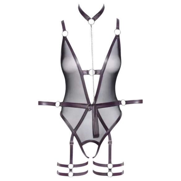 Cottelli Bondage - body ouvert et menottes de bras (violet foncé)