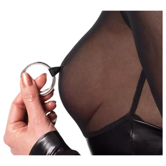 Noir - body brillant - empiècement transparent - noir
