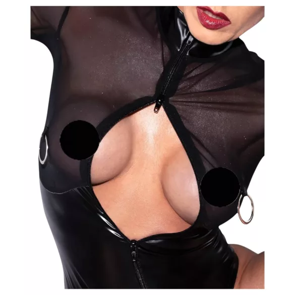 Noir - body brillant - empiècement transparent - noir