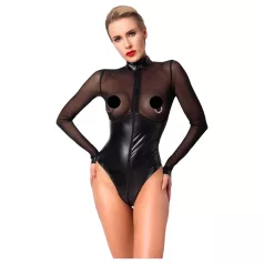 Noir - body brillant - empiècement transparent - noir - XL