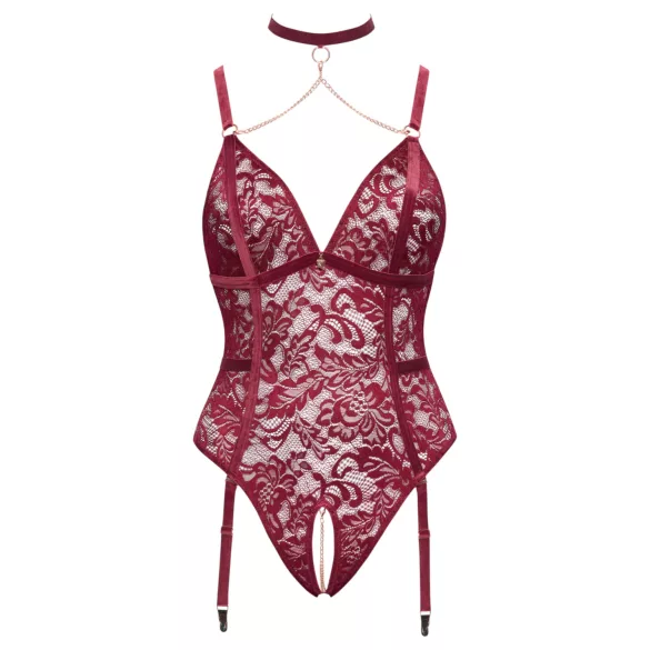 Cottelli Curves - body en dentelle à chaînes - rouge - 2XL