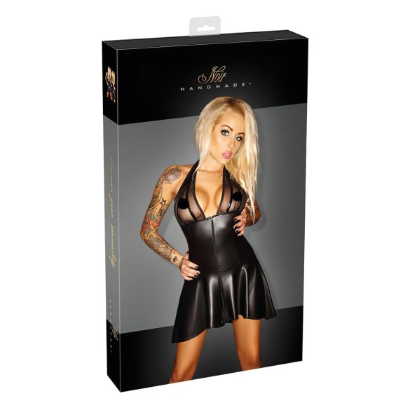 Noir - Robe superposée avec haut transparent et licou (noir)