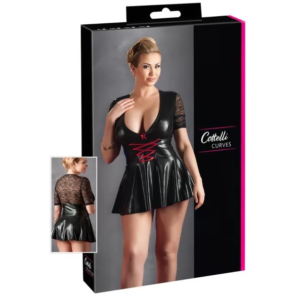 Cottelli - Robe grande taille brillante - corset rouge - noir - XXXL