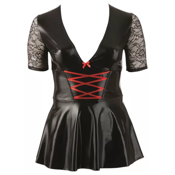 Cottelli - Robe grande taille brillante - corset rouge - noir - XXXL