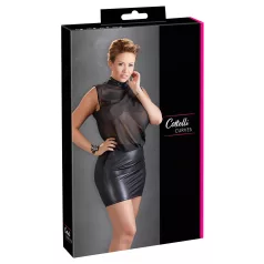   Cottelli - robe grande taille transparente - chiffon brillant noir - 3XL