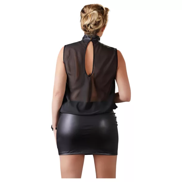 Cottelli - robe grande taille transparente - chiffon brillant noir - 3XL