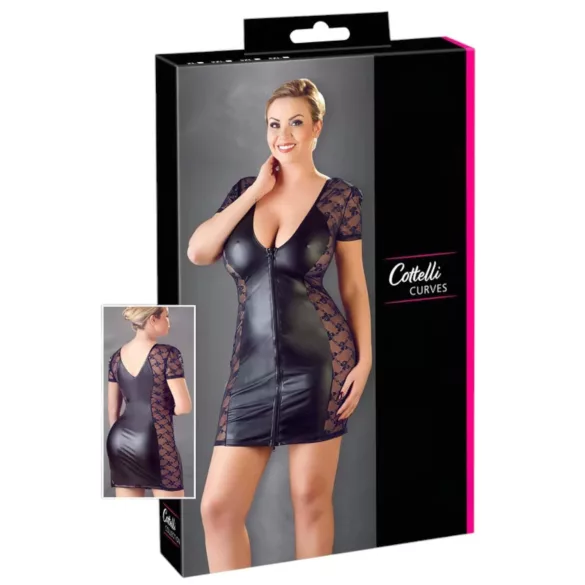 Cottelli - nuisette grande taille - dentelle et nœud - noir - 2XL