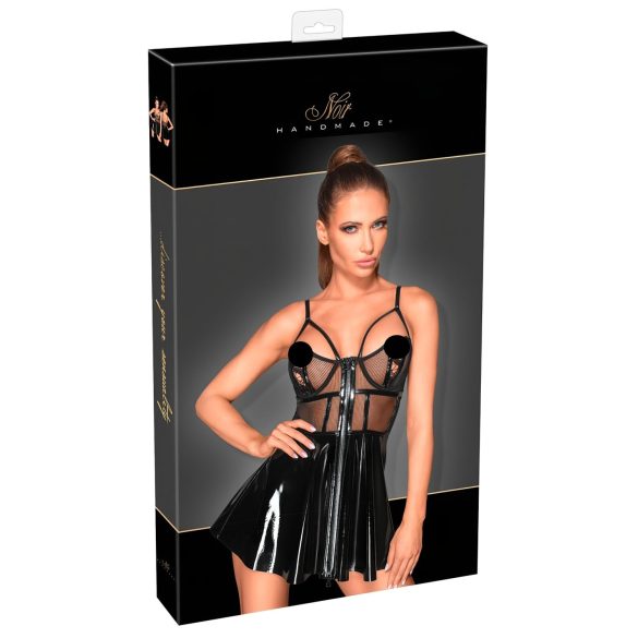 Noir - Robe en vinyle avec empiècements en résille (noir) - XL
