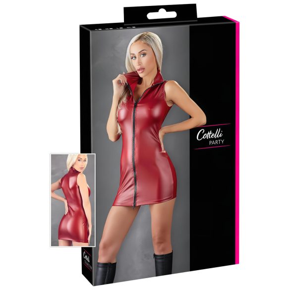Cottelli Party - Robe mini brillante sans manches zippée (rouge)