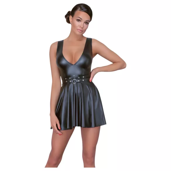 Cottelli - robe plissée sexy - ceinture incluse - noir - XL