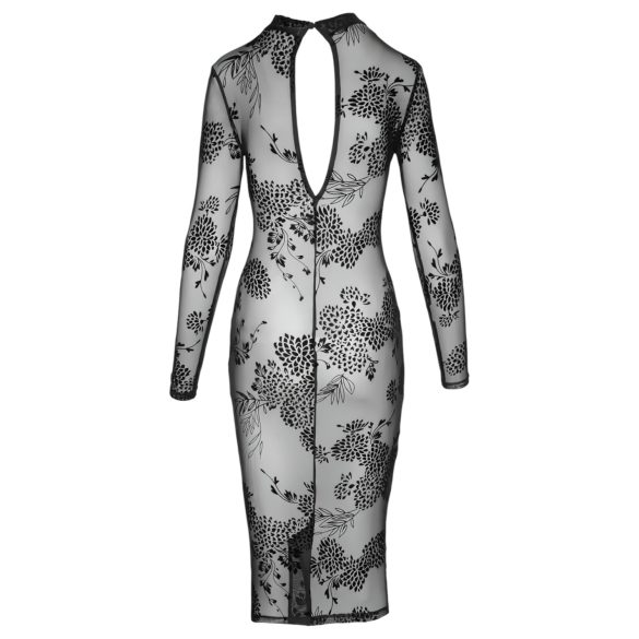 Noir - Robe transparente fleurie manches longues (noire)
