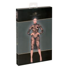 Noir - Robe transparente fleurie manches longues (noire) - M