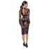 Noir - Robe transparente fleurie manches longues (noire) - M