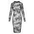 Noir - Robe transparente fleurie manches longues (noire) - M
