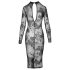Noir - Robe transparente fleurie manches longues (noire) - M