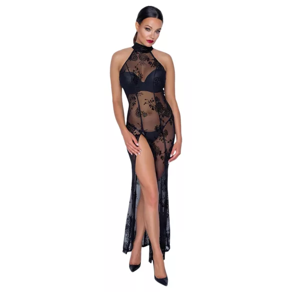 Noir - robe longue transparente à motifs floraux - noir