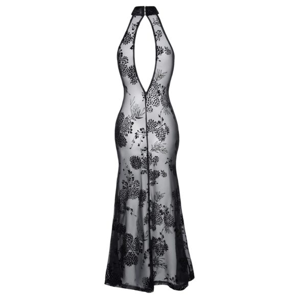 Noir - robe longue transparente fleurie (noire) - XL