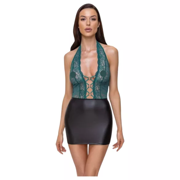 Cottelli - robe brillante en dentelle avec laçage (noir-vert)