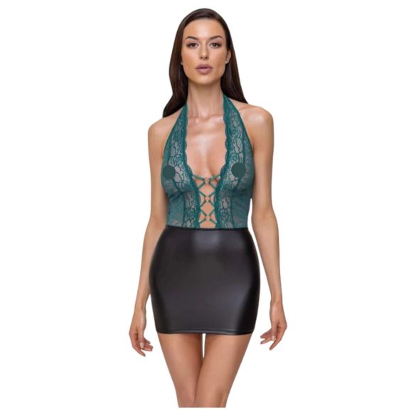 Cottelli - Robe brillante avec dentelle et laçage (noir-vert) - M