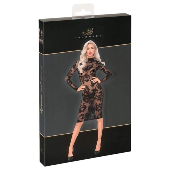 Noir - robe à manches longues avec motif de roses (noir)