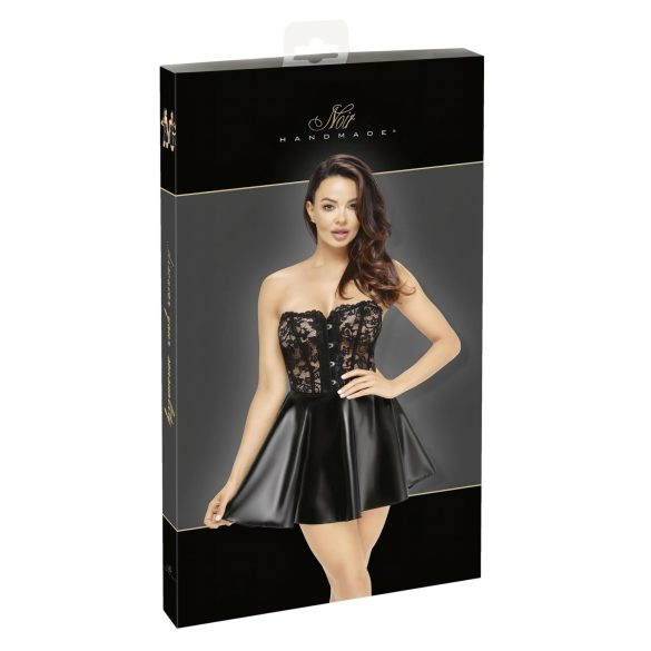 Noir - robe mini moulante - haut dentelle - effet brillant - noir - L