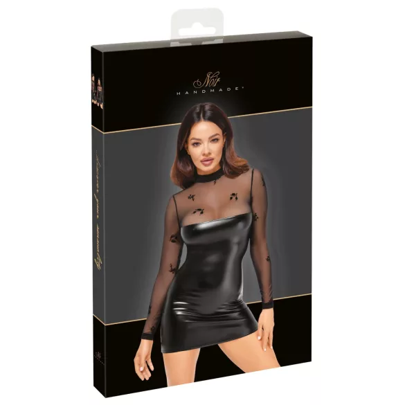 Noir - robe moulante transparente haut brillant - noir