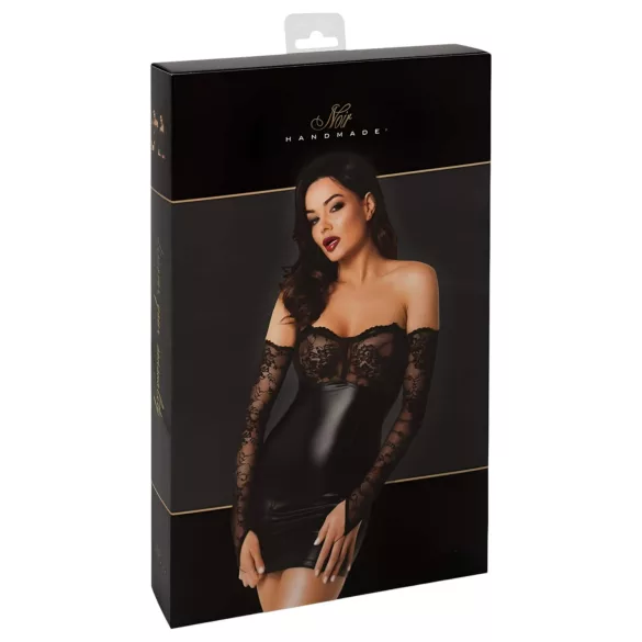 Noir - robe brillante avec empiècement en dentelle (noir)