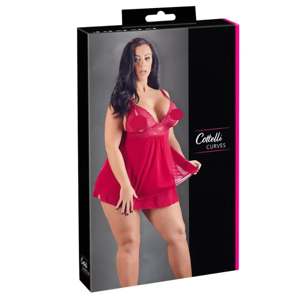 Cottelli Plus Size - babydoll sexy en dentelle - grande taille - rouge - 2XL