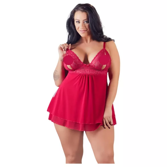 Cottelli Plus Size - babydoll sexy en dentelle - grande taille - rouge - 2XL