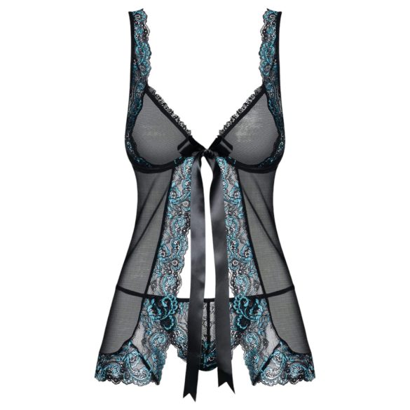 Obsessive Amanta - babydoll et string - dentelle brodée - noir turquoise