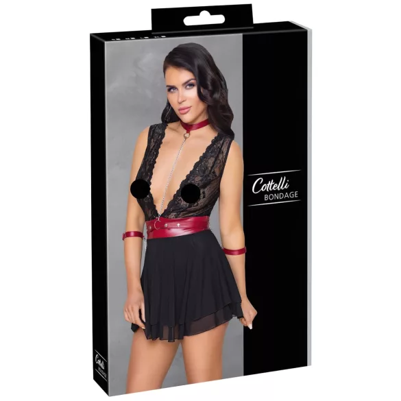 Babydoll dentelle noir avec col bondage Cottelli - L