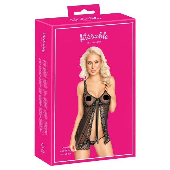 Kissable - Babydoll ouvert (noir)