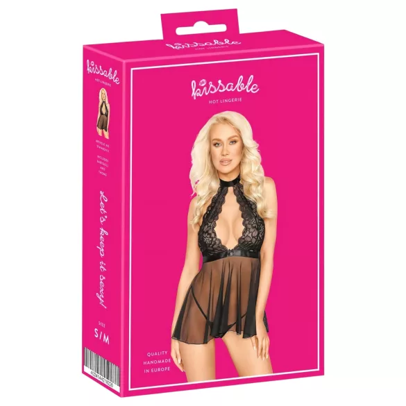 Kissable - nuisette babydoll dentelle tour de cou - noir - L/XL