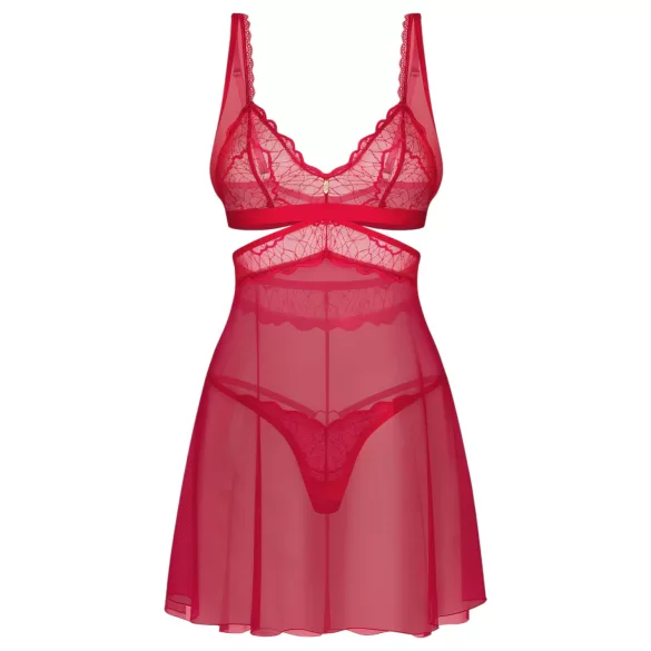 Obsessive Cupide Desir - nuisette dentelle transparente - rouge - ensemble