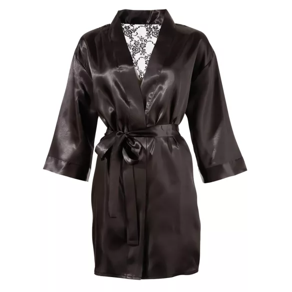 Cottelli - peignoir court satin dentelle - noir - L/XL