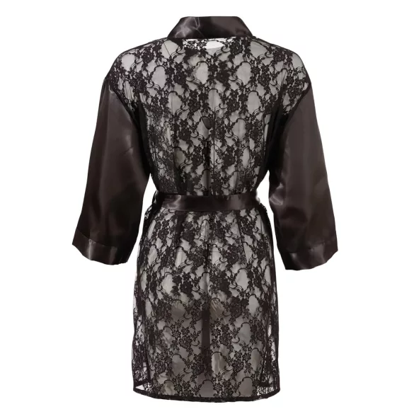 Cottelli - peignoir court satin dentelle - noir - L/XL