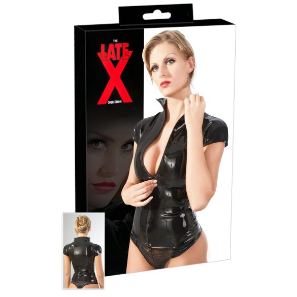 LATEX - Haut zippé à manches courtes pour femme (noir) - M