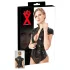 Haut femme à manches courtes en latex avec fermeture éclair (noir) - 2XL