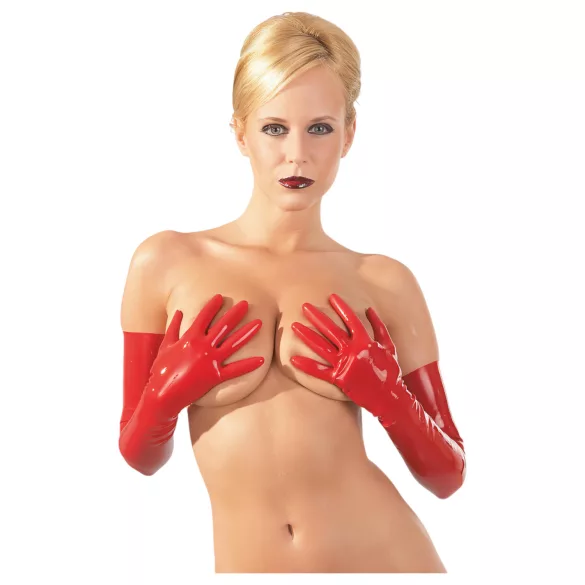 Gants longs unisexes en latex (rouges) - M