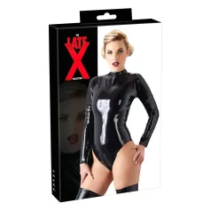 Body femme à manches longues en latex (noir) - M