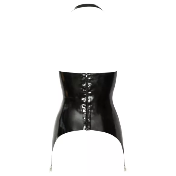 Late X - haut porte-jarretelles en latex à paniers ouverts (noir)