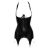 Late X - haut porte-jarretelles en latex à paniers ouverts (noir) - M