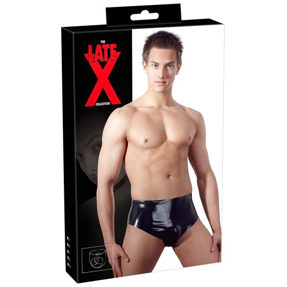 LATEX - Sous-vêtement masculin avec plug anal conique (noir) - L