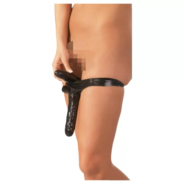 LATEX - culotte avec godemiché intérieur et extérieur - noir - taille S-L