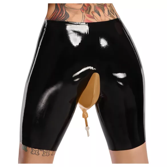 LATEX - culotte en latex pour jeux urinaires, avec ouverture d’évacuation (noir)