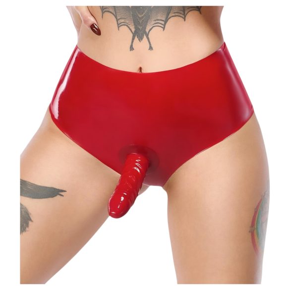 LATEX - Culotte rouge avec dildo réaliste