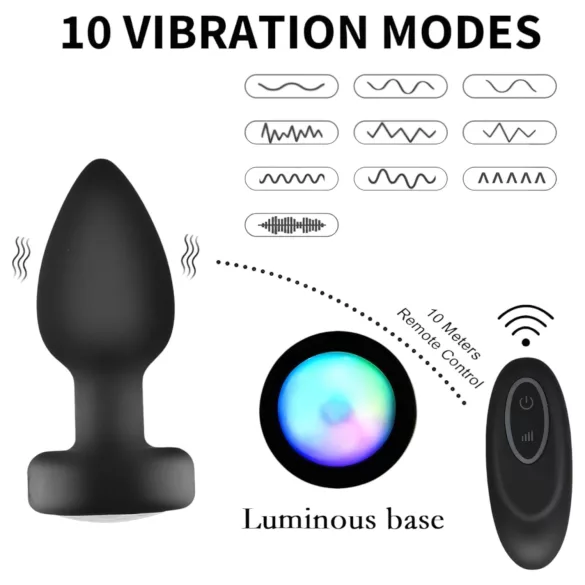 Mrow - plug anal vibrant télécommandé lumineux - silicone noir