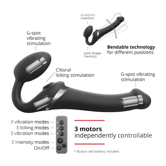 Strap-on-me - vibromasseur strap-on à ondes d’air - silicone noir
